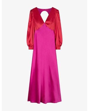 OMNES Francoise Long-Sleeve Satin Maxi Dress - Pink