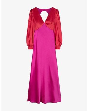 OMNES Francoise Long-Sleeve Satin Maxi Dress - Pink