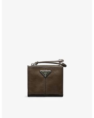 Prada Brand-Plaque Small Leather Wallet - Brown