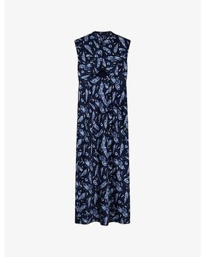 OMNES Candice Swan-Print Satin Maxi Dress - Blue