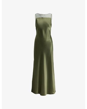 Polo Ralph Lauren Sheer-Panel Satin Dress in Green | Lyst