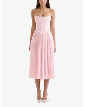 House Of Cb Samaria Corseted Woven Midi Dress in Pink | Lyst