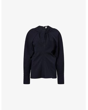 Victoria Beckham Twisted-Neckline Textured Stretch-Woven Blouse - Blue