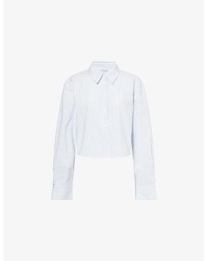 Acne Studios Logo-Print Striped Cropped Cotton Shirt - White