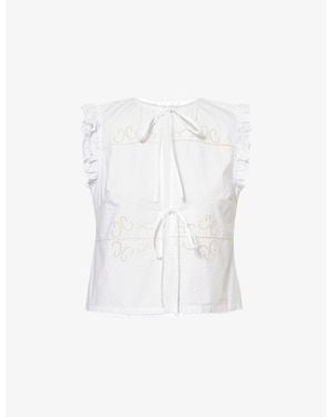 4th & Reckless Heidi Embroidered Cotton-Poplin Top - White