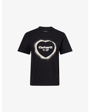 Carhartt Logo Spray Heart Cotton T-Shirt - Black