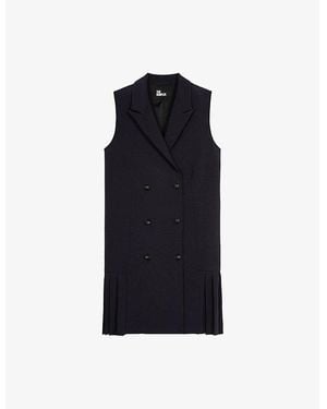 The Kooples Double-Breasted Pleated Woven Dress - Blue