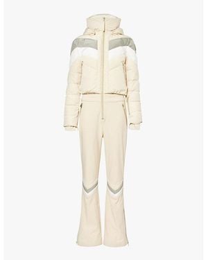 MY Sunday Ski Chevron Padded Hooded Shell Ski Suit - Natural