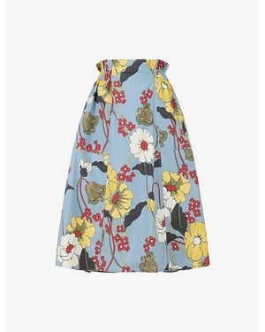 Marni Melodia Floral-Pattern Cotton-Poplin Midi Skirt - Blue