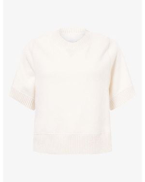 Sacai Short-Sleeve Cotton-Panel Knitted Jumper - White