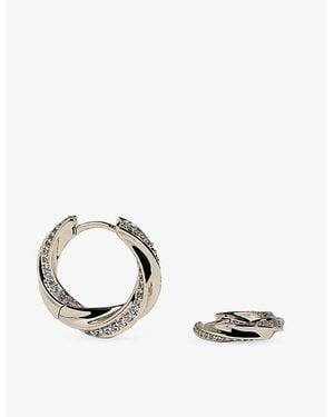 Astrid & Miyu Cosmic Twist Medium Rhodium Plated Brass And Cubic Zirconia Hoops - Metallic