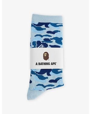 A Bathing Ape Camouflage Crew Knit Socks - Blue