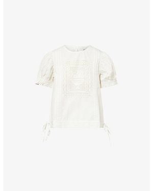 Damson Madder Mabel Lace Insert Cotton Top - White