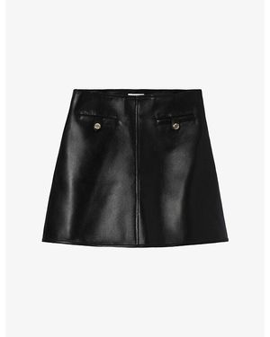 Claudie Pierlot Short High-Rise Leather Mini Skirt - Black