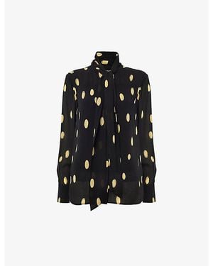 Whistles Polka-Dot Tie-Neck Woven Blouse - Black