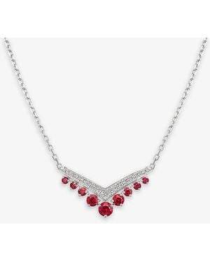 Chaumet Joséphine Aigrette 18Ct- 0.23Ct Brilliant-Cut Diamond And Ruby Pendant Necklace - White