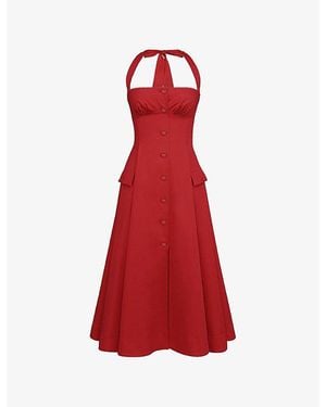 House Of Cb Claudia Halterneck Stretch-Cotton Midi Dress - Red
