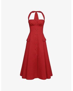 House Of Cb Claudia Halterneck Stretch-Cotton Midi Dress - Red