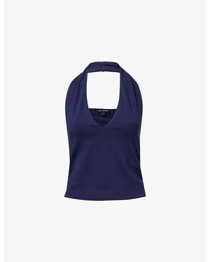 GOOD AMERICAN Slim-Fit Halterneck Stretch-Cotton Top - Blue