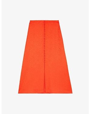 The Kooples Leopard-Jacquard Buttoned Woven Midi Skirt - Red