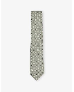 Reiss Cosimo Floral-Print Silk Tie - Green