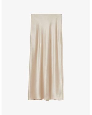Reiss Saskia High-Rise Straight Silk Maxi Skirt - Natural