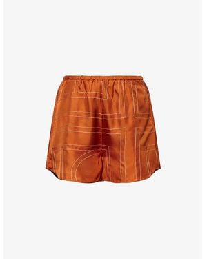 TOTEME Embroidered Monogram Embroidered Silk Pyjama Shorts - Orange