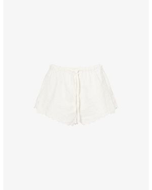 Victoria Beckham Embroidered Scallop-Hem Linen And Cotton-Blend Shorts - White