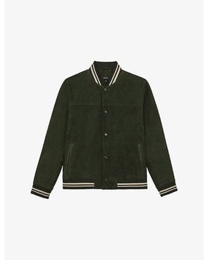 Reiss Banridge Stripe-Trim Suede Bomber Jacket - Green