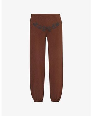 Sp5der Brand-Print Sequin-Embellished Straight-Leg Relaxed-Fit Cotton-Jersey Jogging Bottoms - Brown