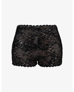 House Of Cb Mariselle Lace-Embellished Woven Micro Shorts - Black