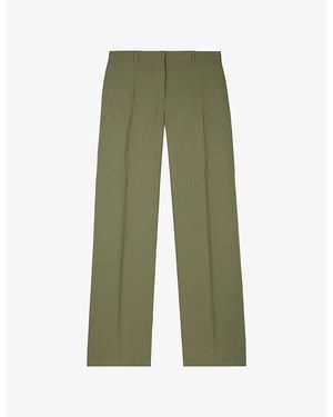 The Kooples High-Rise Straight-Leg Linen Trousers - Green