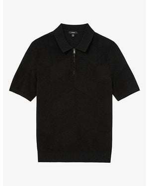 Reiss Leigham Short-Sleeved Cotton-Blend Polo Shirt - Black