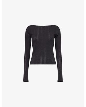 Cou Cou Intimates Long-Sleeve Pointelle-Knit Cotton Top - Black