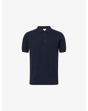 Sunspel Textured Short-Sleeves Cotton-Knit Polo Shirt - Blue