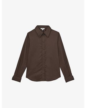 Reiss Lottie Long-Sleeve Cotton-Sateen Shirt - Brown