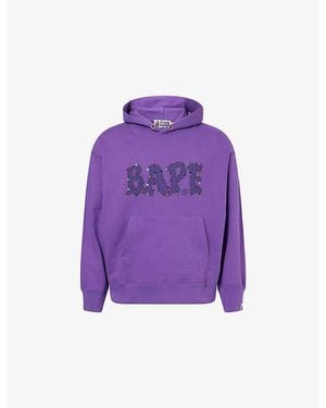 A Bathing Ape Embellished Relaxed-Fit Cotton-Jersey Hoodie - Purple