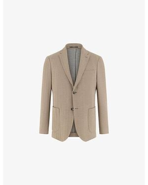 BOGGI Single-Breasted Herringbone Cotton-Blend Blazer - Natural