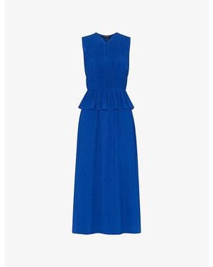 Whistles V-Neck Shirred Sleeveless Woven Midi Dress - Blue
