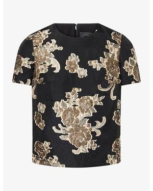 Huishan Zhang Angie Floral Woven Top - Black
