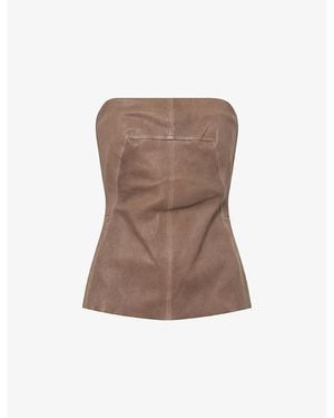 Rick Owens Bandeau Bustier Leather-Blend Top - Brown