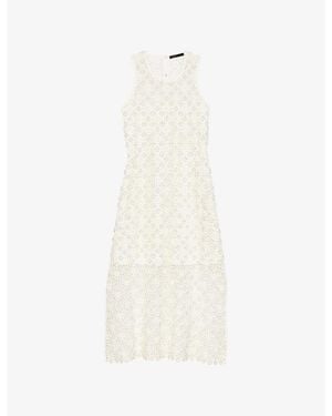 Maje Rhinestone-Embellished Sleeveless Crochet Maxi Dress - White