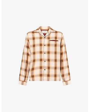 Austin Post Open-Collar Checked Woven Shirt - Natural