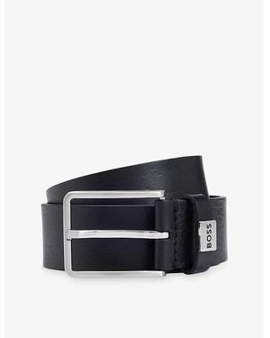 BOSS Logo-Plaque Leather Belt - Black
