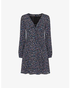 Whistles Painted Garden Floral-Print Woven Mini Dress - Blue