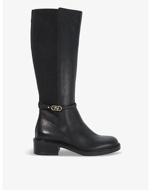 Dune Tias Brand-Buckle Knee-High Leather Boots - Black