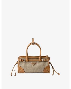 Prada Bonnie Small Linen And Leather Shoulder Bag - Brown