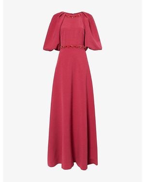 Huishan Zhang Agata Puffed-Sleeves Woven Gown - Red