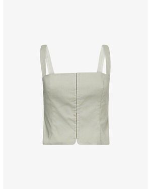 GOOD AMERICAN Square-Neck Linen-Blend Corset Top - Grey