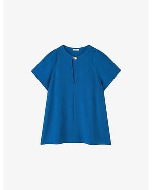JOSEPH Donna Button-Neck Crepe Blouse - Blue